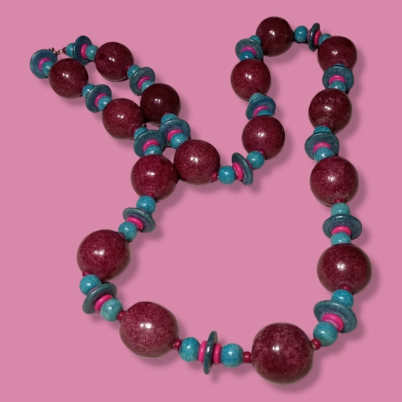 Vintage 80s Wood Bead Bubble Statement Necklaces - Picture 2 of 5